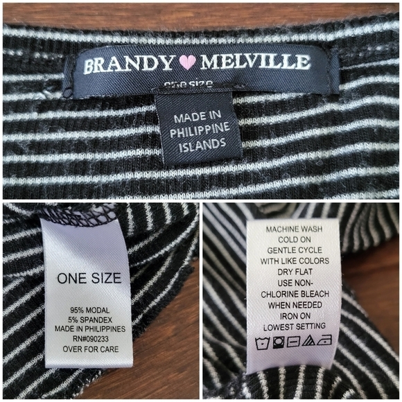 Brandy Melville Black & White Striped Long Sleeve Lettuce Hem Crop Top Fits XS/S - Picture 5 of 10